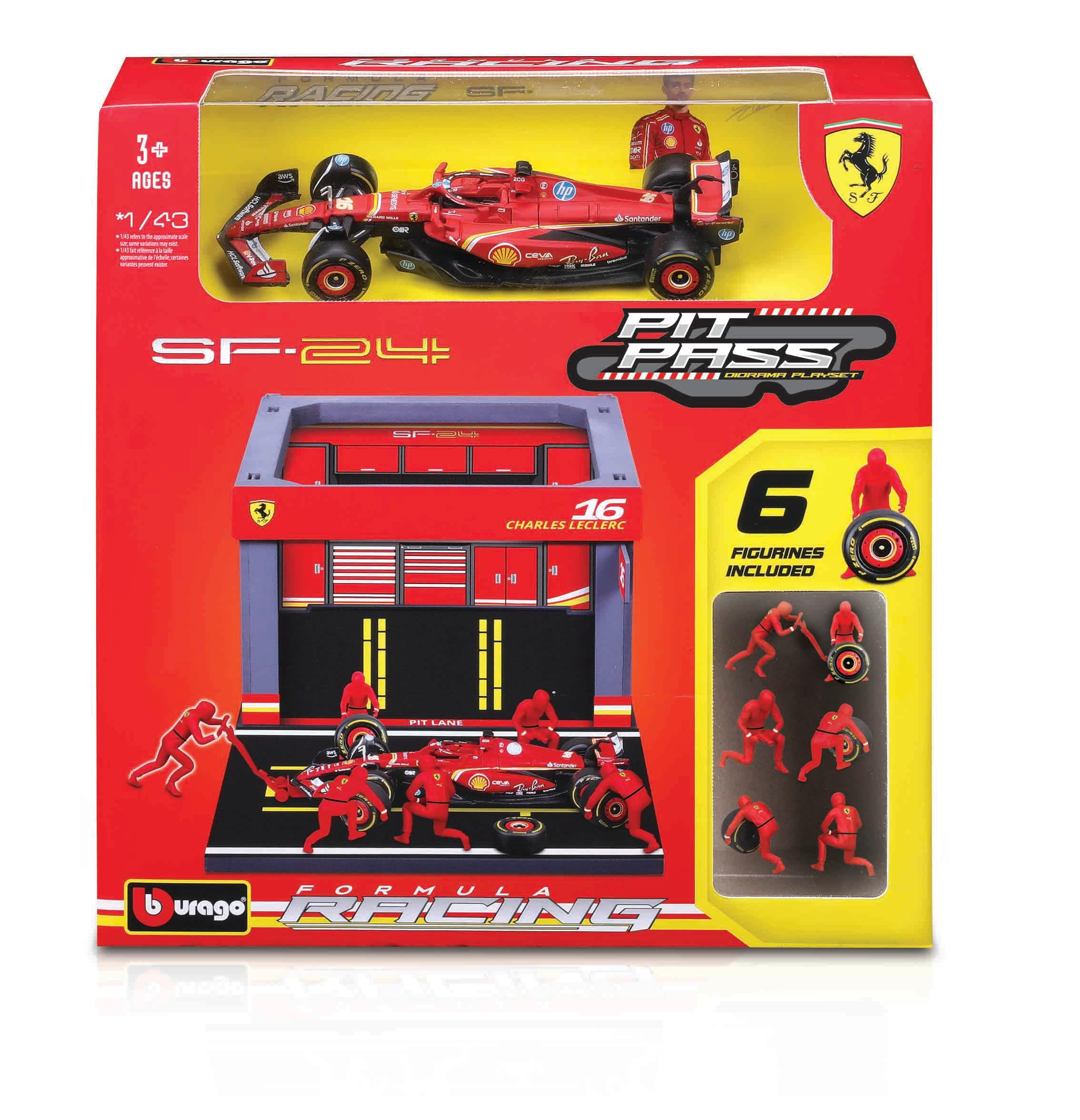 Amazon.com: Bburago 1:43 2024 Ferrari SF-24 Pit Pass, Leclerc #16